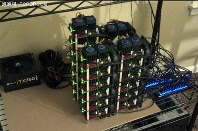 A close-up view of an advanced Dogecoin mining rig